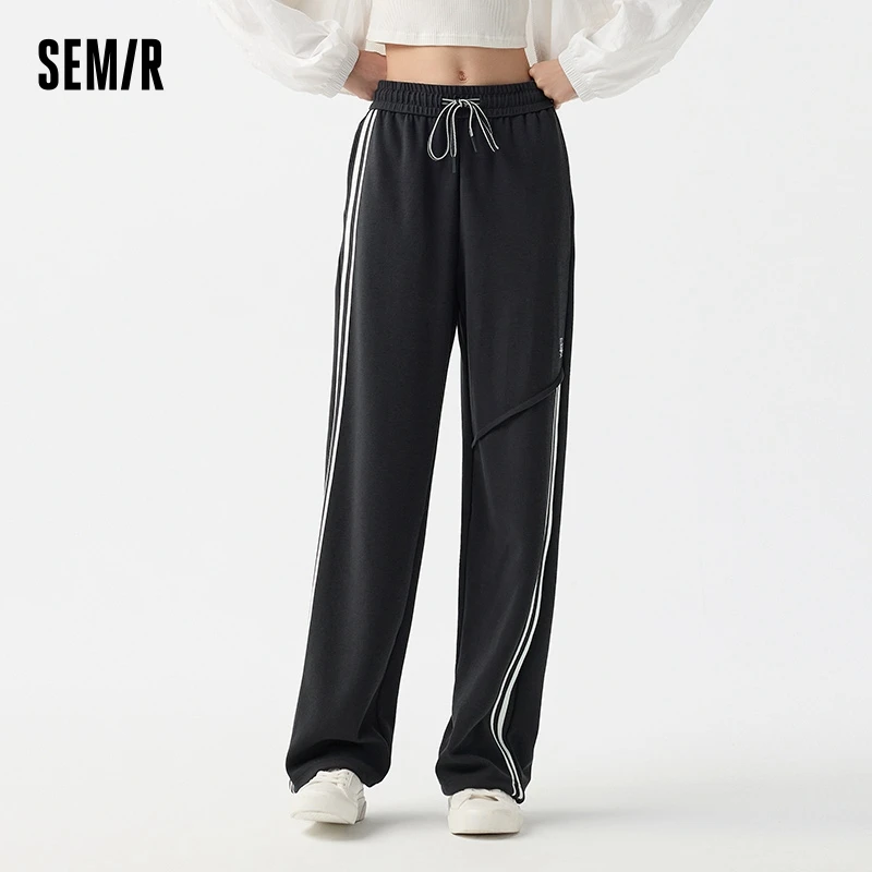 Semir Casual Pants Women Asymmetric Contrast Color Individual Wide-leg Trousers Spring Leg-lengthening Textured Long Trousers