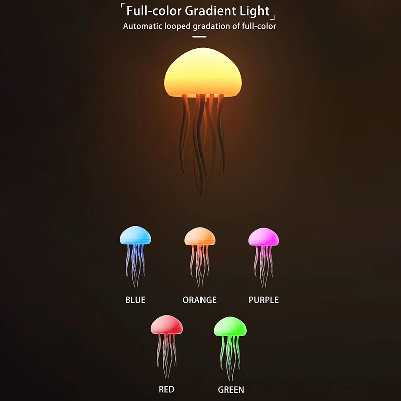 LED Jellyfish Lamp RGB Gradient Light Lamp Voice Control Jellyfish Light With Dancing Legs And Touch Sensor Rechargeable Cute