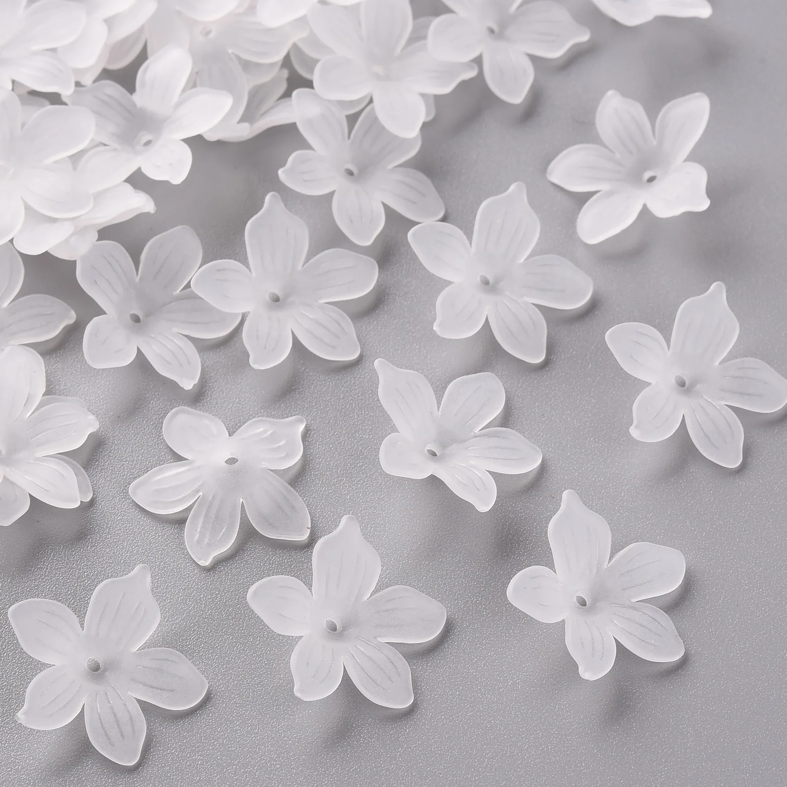 

200pcs Frosted Acrylic Bead Caps Flower Loose Spacer Bead Cap End Caps for Jewelry Making DIY Bracelet Necklace 20x21.5x4.5mm