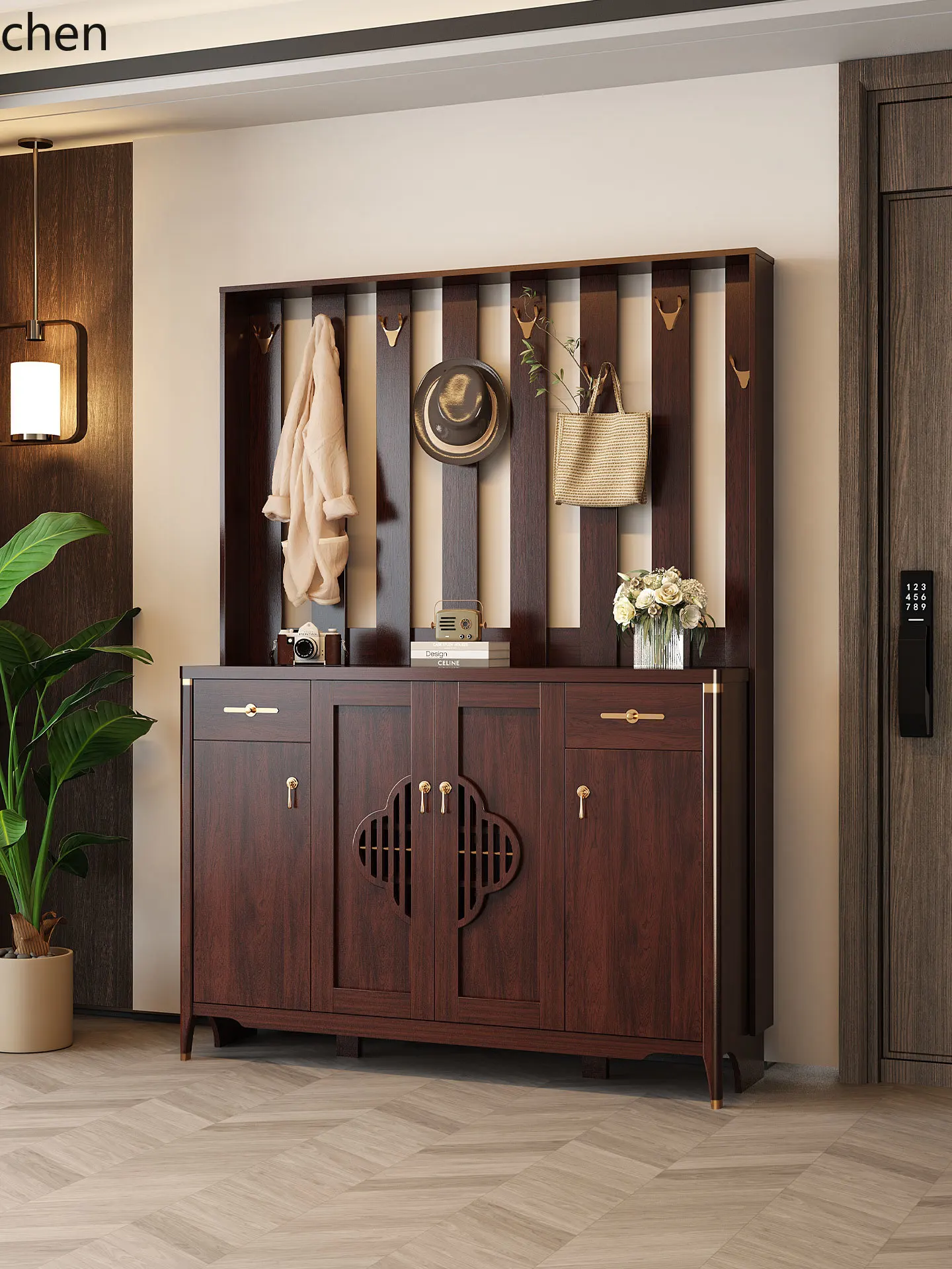 

ZML solid wood shoe cabinet with hanger integrated against the wall into the entrance foyer cabinet storage cabinet