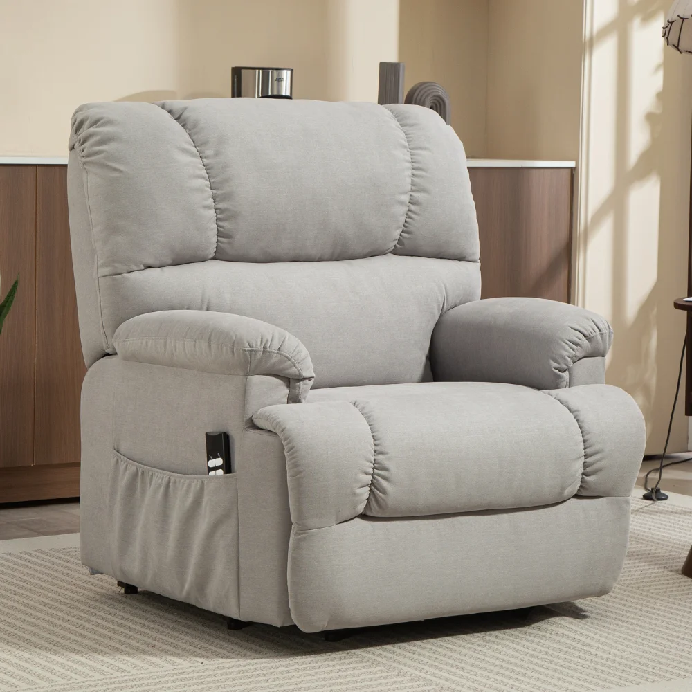 Modern Oversize Power Lift Fabric Recliner Big And Tall Armchair Sofa Chairs With Extendable Massage Metal Frame