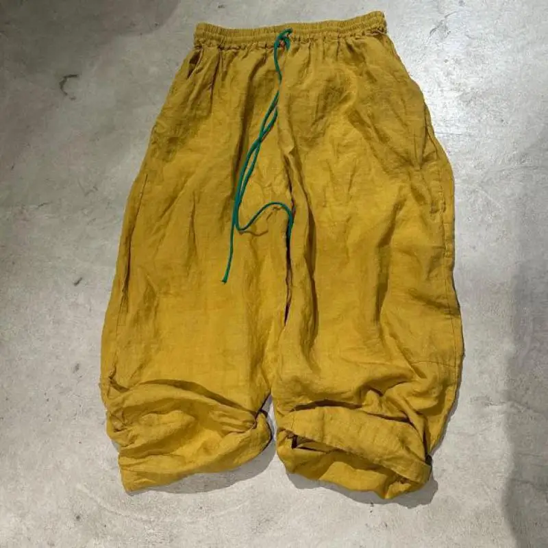 

Spring Summer Arts Style Women Elastic Waist Loose Ankle-length Pants All-matched Casual Cotton Linen Harem Pants High Quality