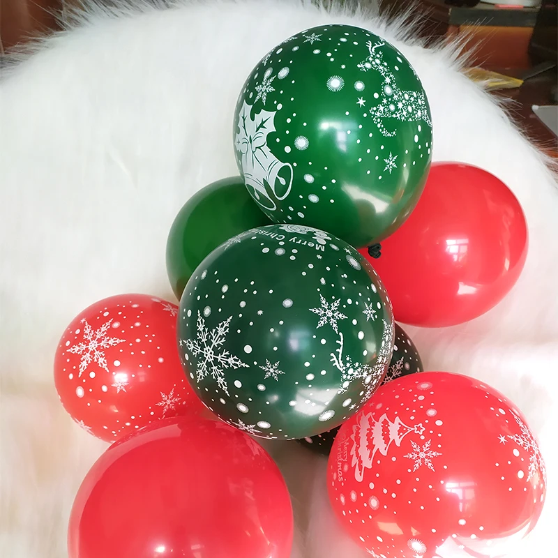 10inch Thick Christmas Decoration Balloon Red Green Santa Bell Printing Pattern Latex Balloons Global Festival Decor Balloon