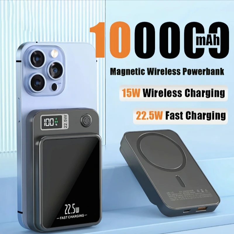 100000mAh Wireless Magnetic Power Bank Super Fast Charging Ultra High Capacity Digital External Battery Power Bank For Iphone 16