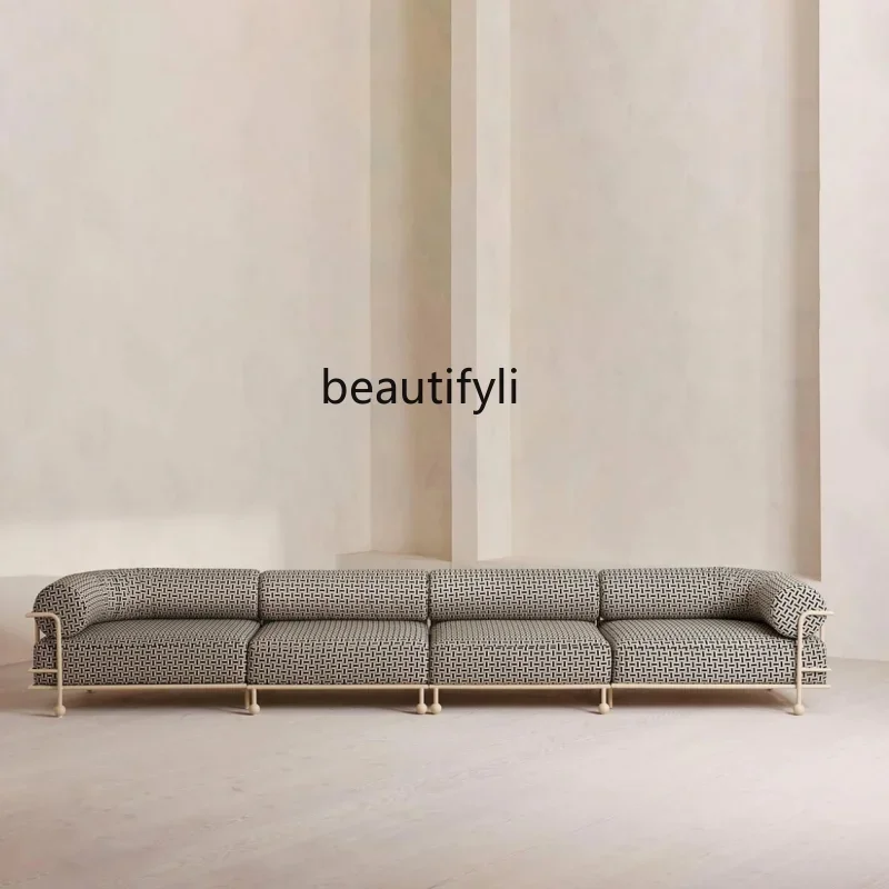 

FH Italian wabi wind metal frame designer apartment living room cotton and linen fabric removable and washable straight sofa H