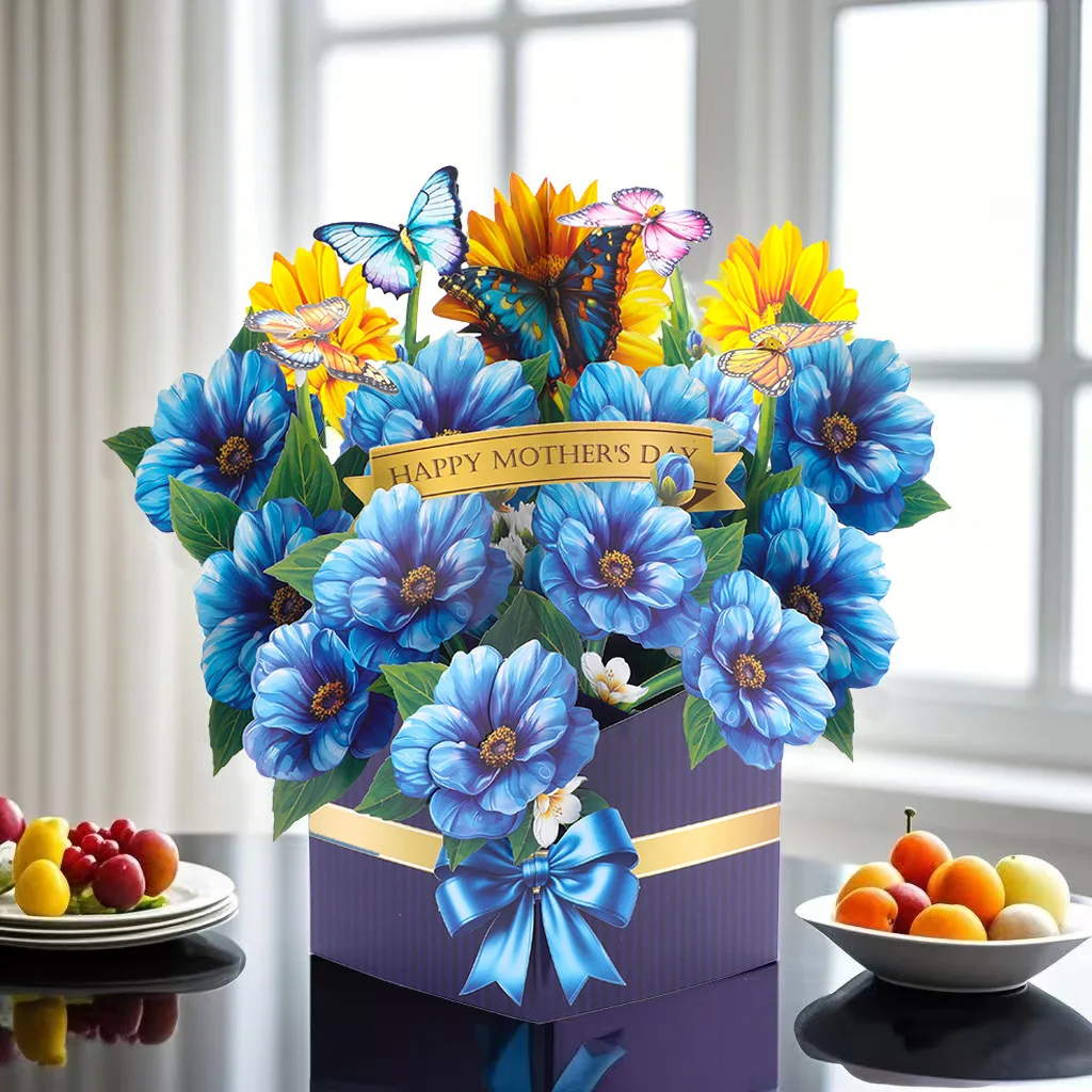 Papier-Pop-up-Muttertagskarte mit Blumenmuster für Mama, 3D-Blumenkarte, Geschenke für Geburtstage, Jubiläen, Valentinstag, mit Umschlag – Detail 2