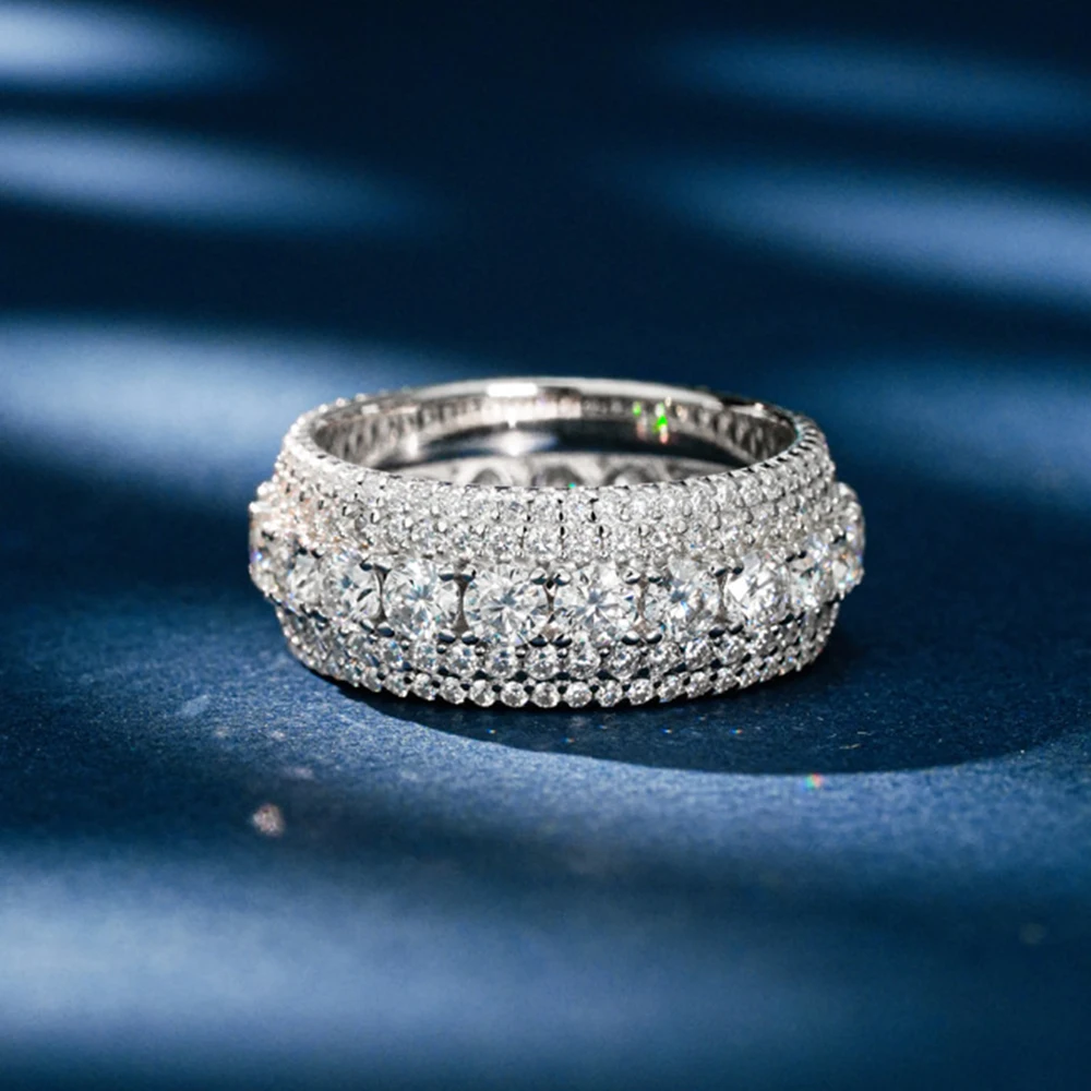Multi Row Full Eternity Moissanite Band Ring for Women, Round Cut Pave Stackable Wedding Band, Luxury All Around Stone Promise Jewelry Gift for Anniversary Birthday Valentine