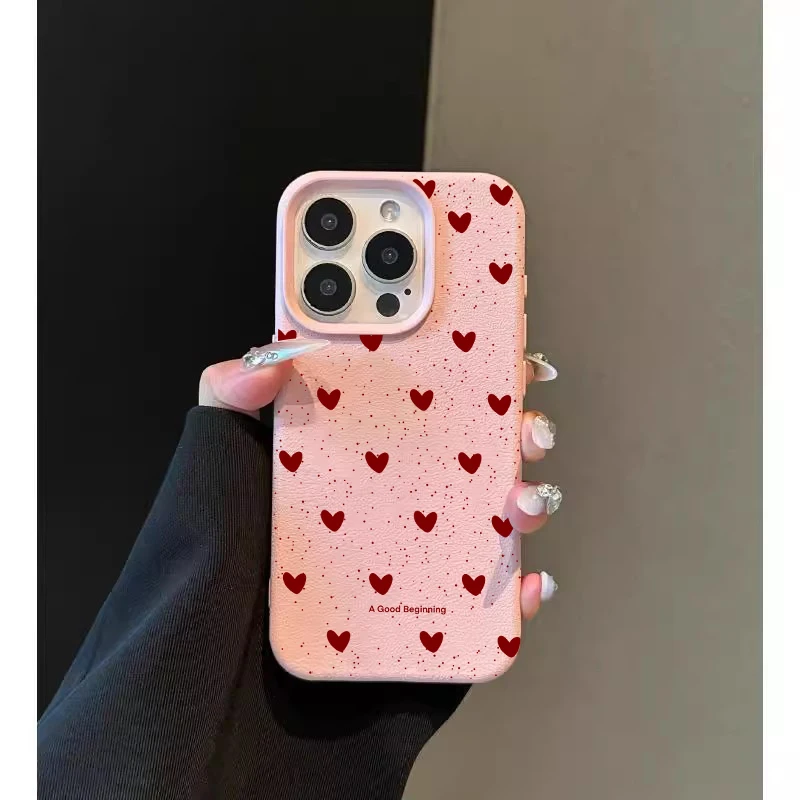 Fashion INS Love Heart Silicone Cases For iPhone 16 Pro 14 15 17 13 11 Pro Max 12 Pro Plus Shockproof Lichee Pattern Soft Cover