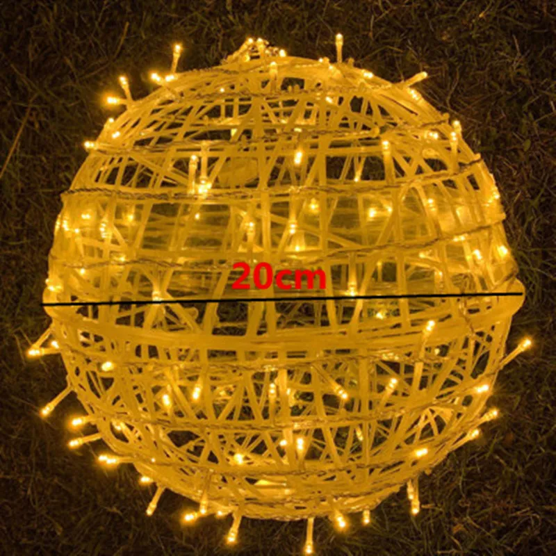 LED 20CM Outdoor Rattan Ball Fairy Garden String Lights 2022 Christmas Trees Hanging Garland Lights for Party Wedding Xmas Decor