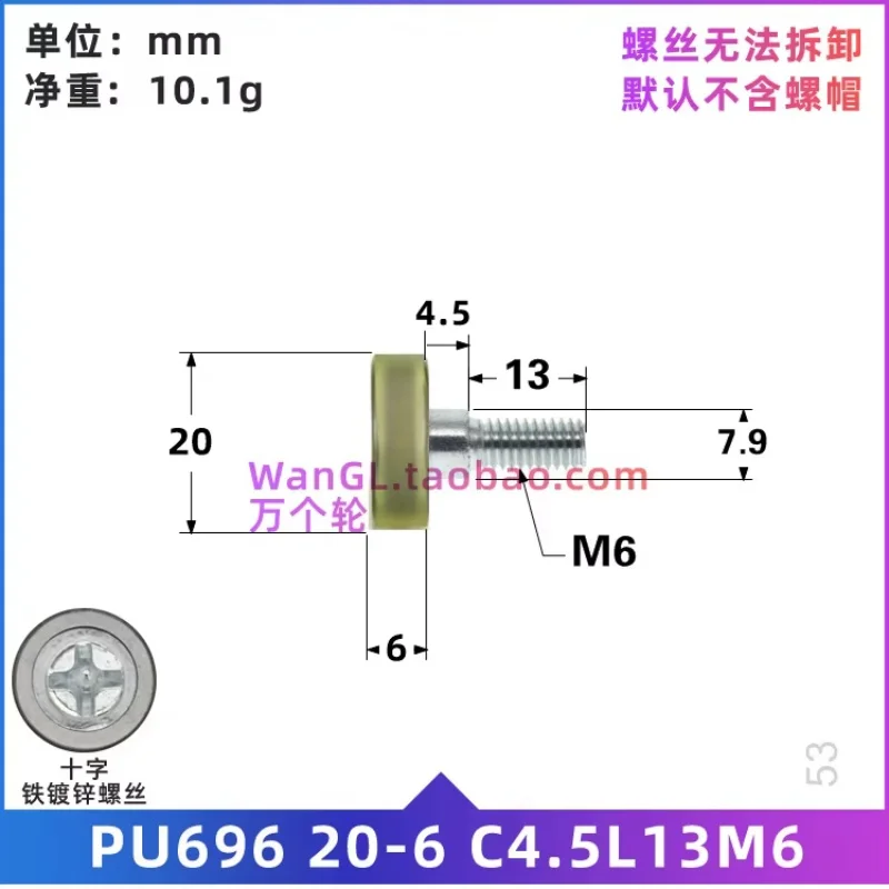 1 pezzo 6x20x6 mm Cuscinetti, pulegge, cuscinetti, rulli rivestiti in poliuretano Con viti