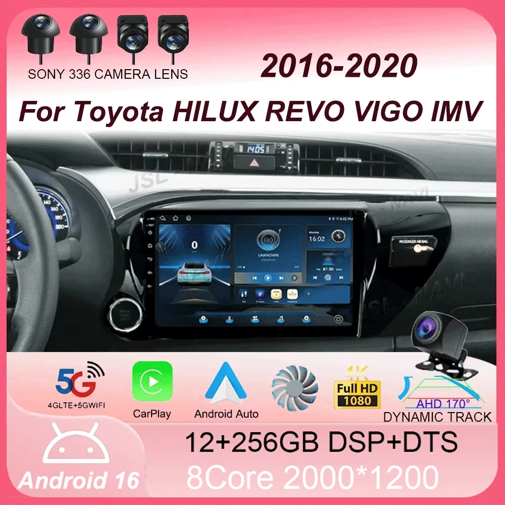 

Автомагнитола Android 16 с CarPlay для Toyota HILUX REVO VIGO IMV 2016-2020, мультимедийный GPS-плеер, стереосистема без DVD