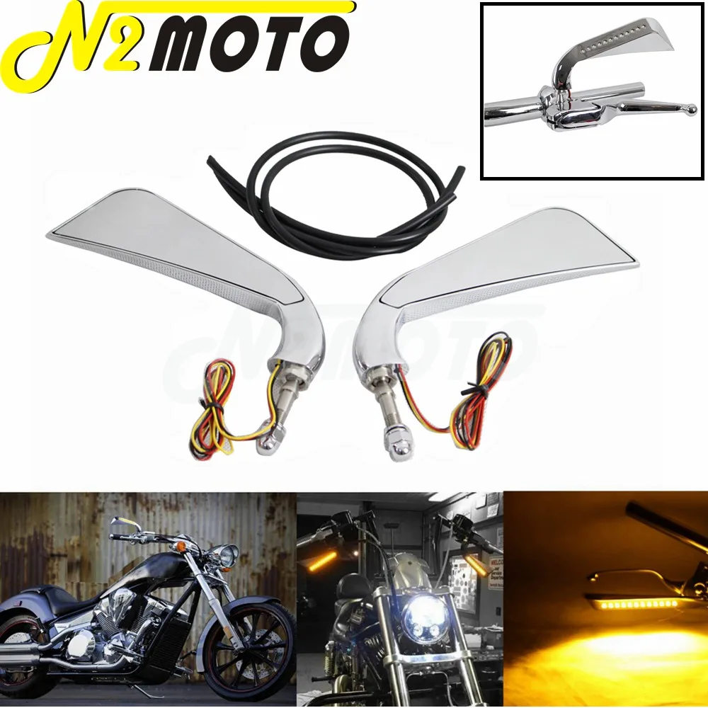 Chrome Motorcycle 12 Pcs Axe Sequential LED Mirror Rear View Mirrors w/Turn Signal Light for Harley Sportster Road King Touring