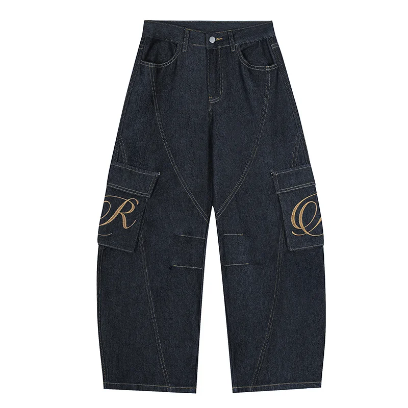 

American Wide-leg Jeans Overalls Women Pants Hot Girls Multi-pocket Cargo Casual All-match Slim Trend Dark Blue Street Hipste