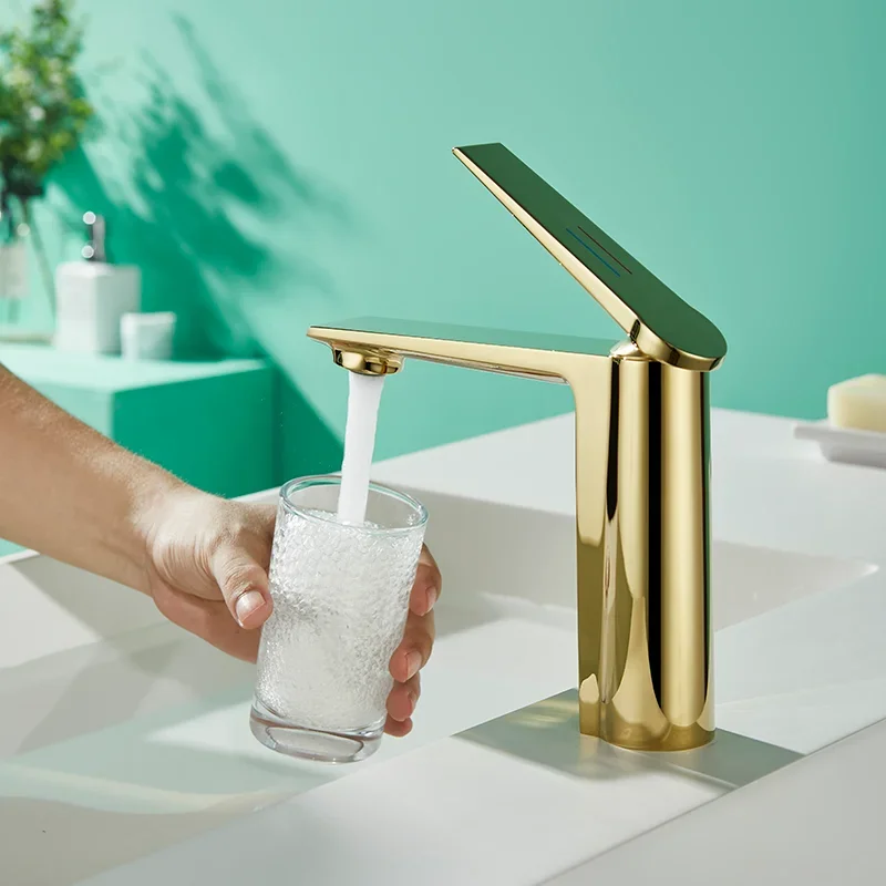 

Bathroom Faucet Solid Brass Basin Cold And Hot Water Mixer Sink Tap Single Handle Deck Mounted Brushed Gold