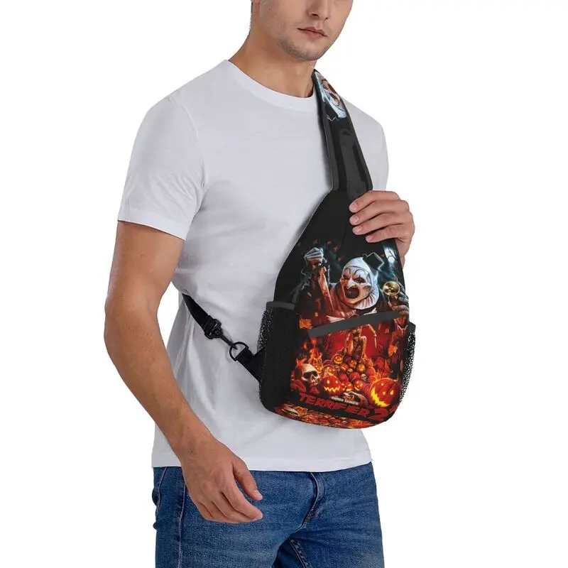 Horror Clown Halloween Film Terrifier Cross body Sling Rucksack Männer benutzer definierte Brust Umhängetasche für Reisen Wandern Tages rucksack