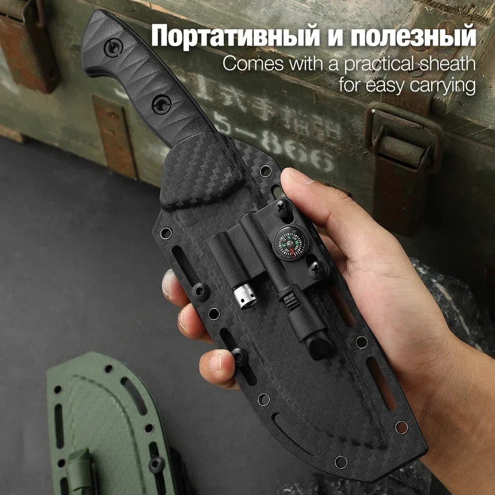 KK Outdoor Tactical Knife Hunting Knife with Fixed Blade with Sheath Camping Multi Tool Full Tang Rescue Survival Knife for Men