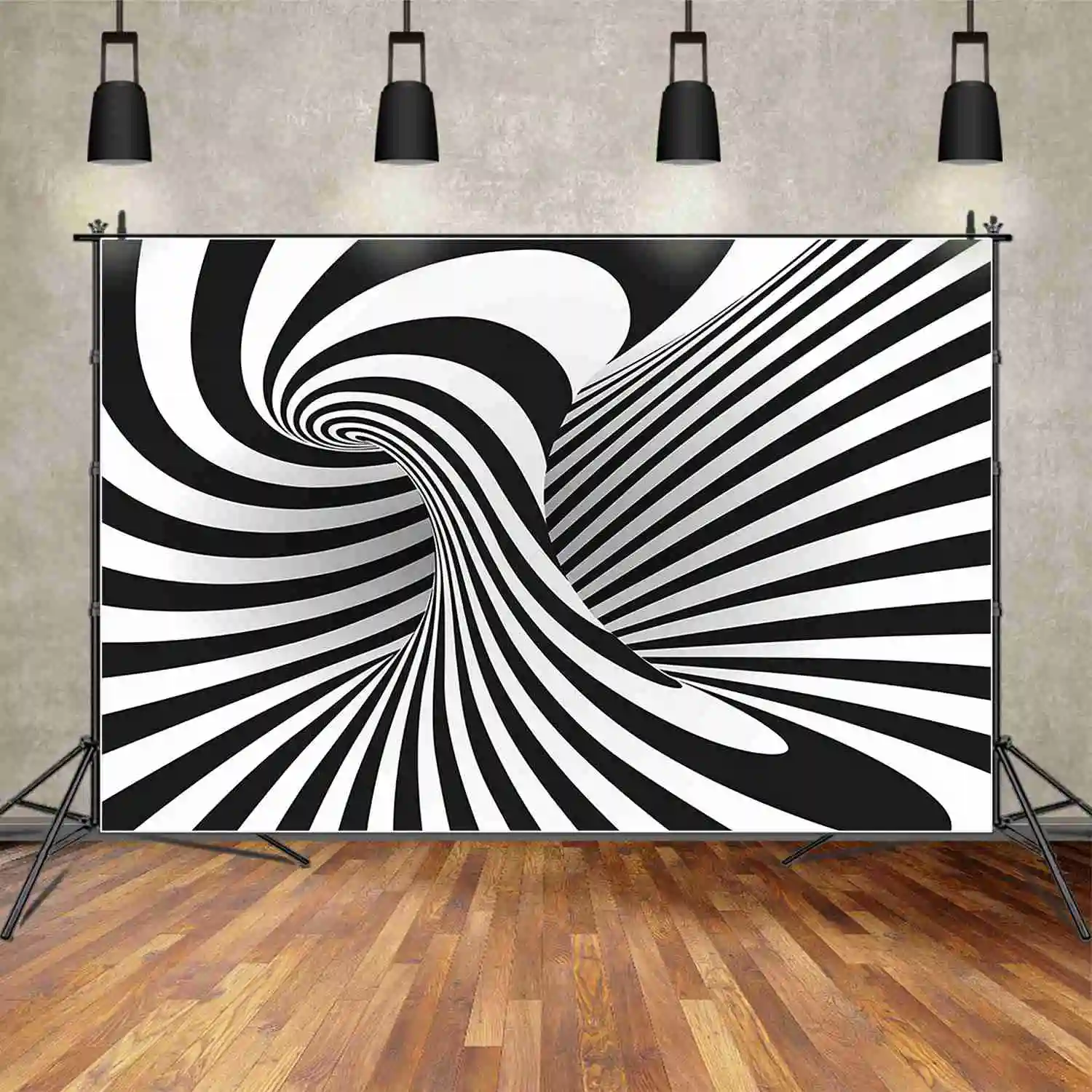 MOON.QG 3D Space Photography Backdrops Geometric Visual Illusion Photocall Backgrounds Black White Home Decoration Photo Props