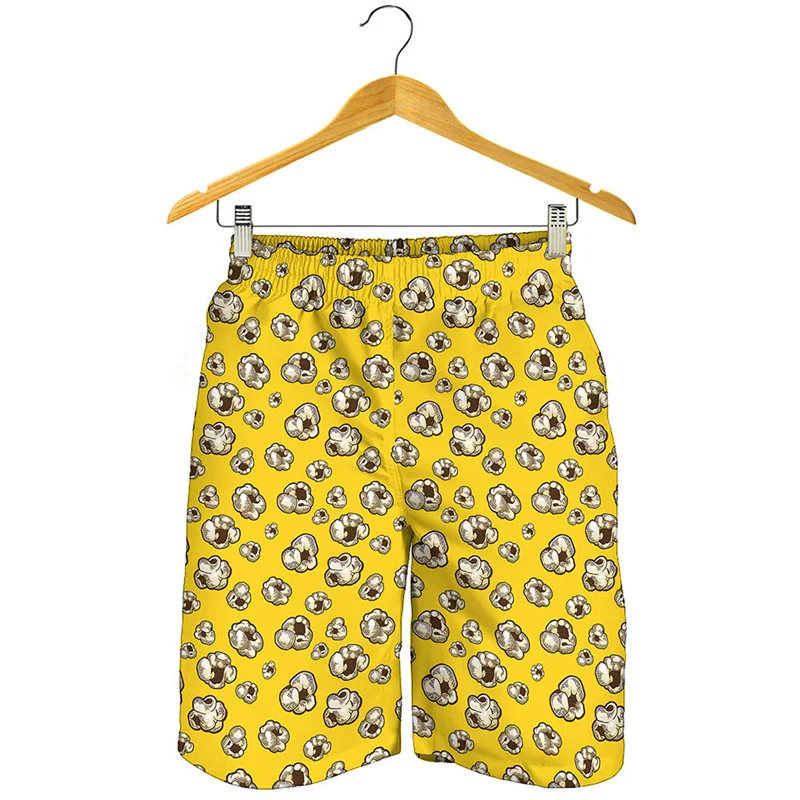 Cute Food Popcorn 3D Print Beach Shorts Men Kids Surf Board Shorts Cool Oversized Short Pants Summer Quick Dry Swimming Trunks