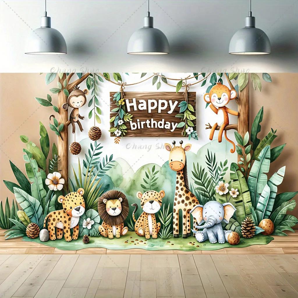 Jungle Safari Animal Background Banner Birthday Party Decoration Boy Kids Baby Shower Wild One Woodland Party Backdrop Custom