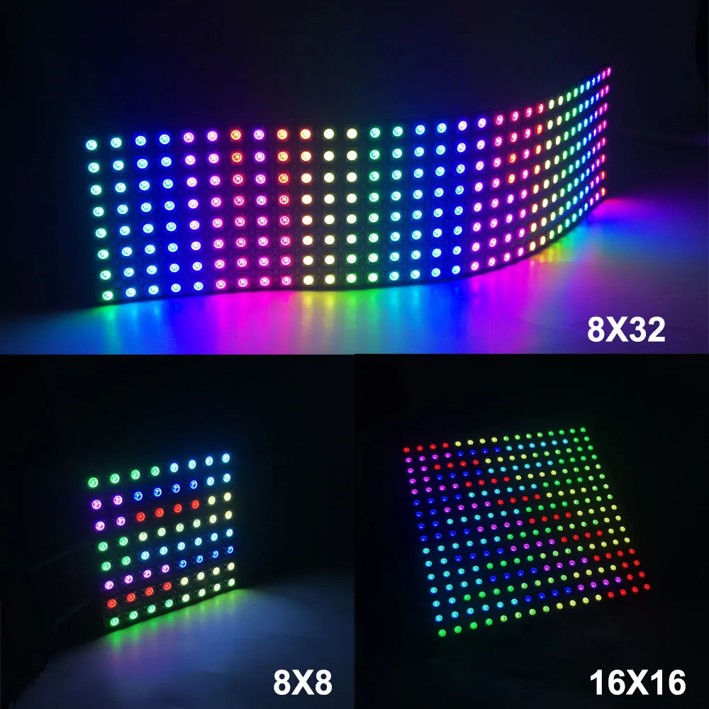 DC5V WS2812B RGB LED Digital Panel Light 8x8 16x16 8x32 Pixels Flexible Individually Addressable WS2812 Module Matrix Screen