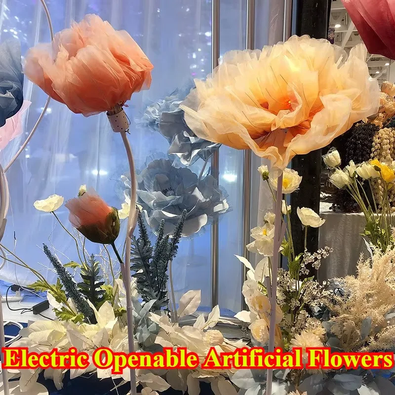 Giant Electric Openable Artificial Flowers Height-adjustable Artificial Silk Flower Wedding Decor Prop Garden Decoration Mariage