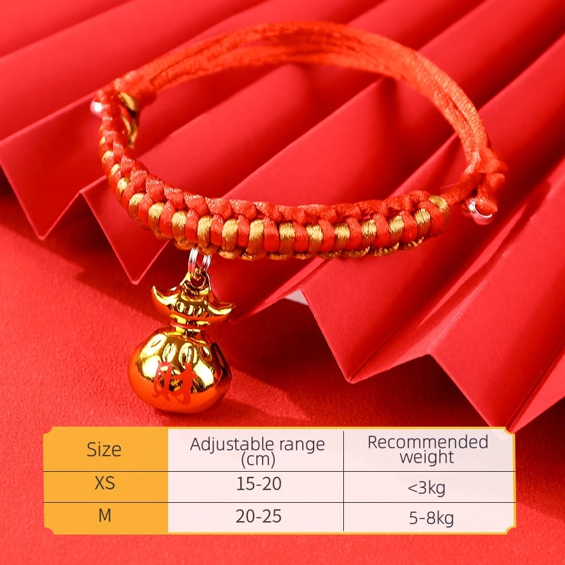 Red Rope Braided Cat Collar Spring Festival Adjustable Blessing Necklace for Puppy Kitten Lucky Cat Collar Pet Accessories