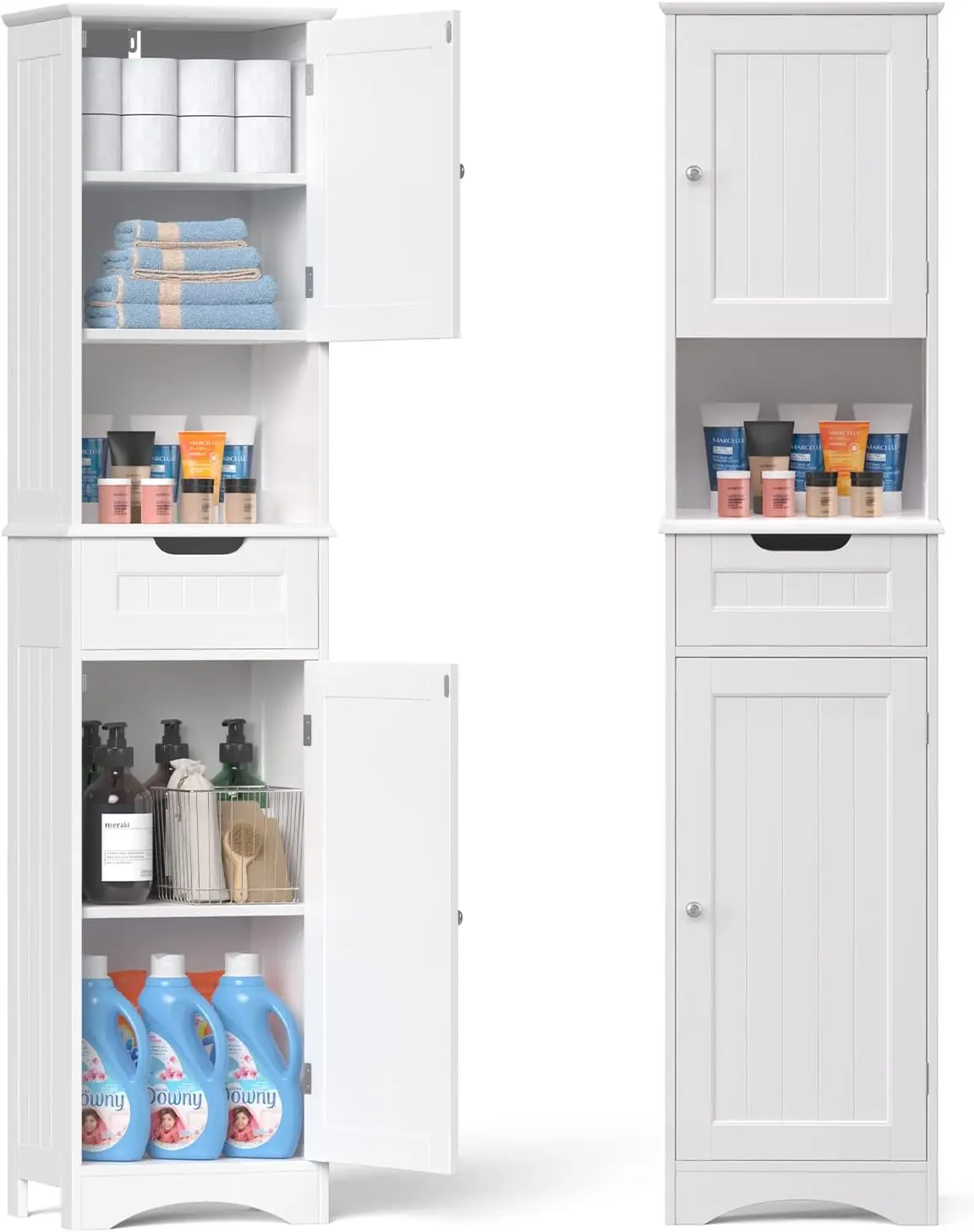 

Gizoon 67" H Tall Bathroom Storage Cabinet, Narrow Linen Tower with Adjustable Shelves, Freestanding, Anti-Tipping, White