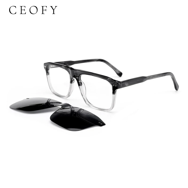 Ceofy Men Women Fashion Glasses Frame Retro Polarized Sun Clip Magnet Optical Sunglasses Prescription Eyeglasses Big Face