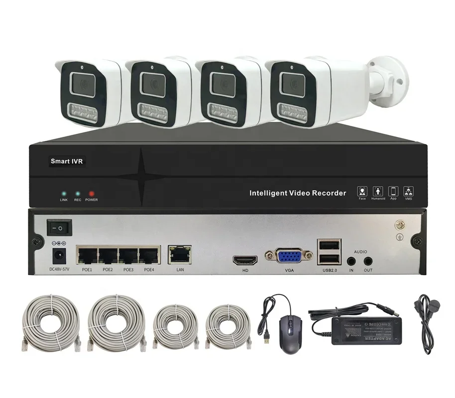 الشركة المصنعة 5mp 4k 8mp 4 8 16 قناة HD AI Ip Poe Nvr كاميرا مراقبة خارجية للمنزل طقم نظام Cctv مع كاميرا