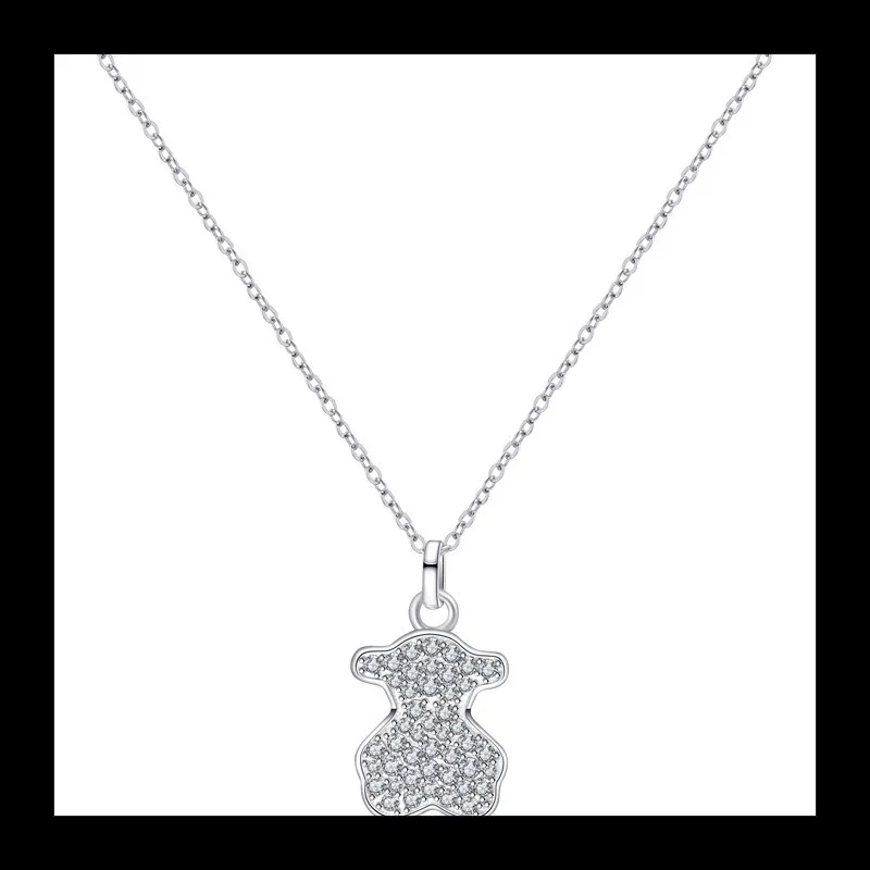 

Лидер продаж S925 серебряный и белый бриллиант милый кулон с медведем высокое качество нишевое модное ожерелье для женщин