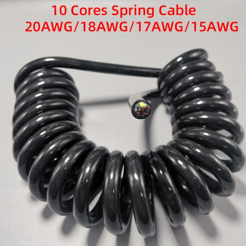 10Core 20/18/17/15AWG 0.5mm2-1.5mm2 Black Spring Spiral CableTelescopic Wire Stretch 1-5Meter Stretchable Wire Shrinkable Cabl