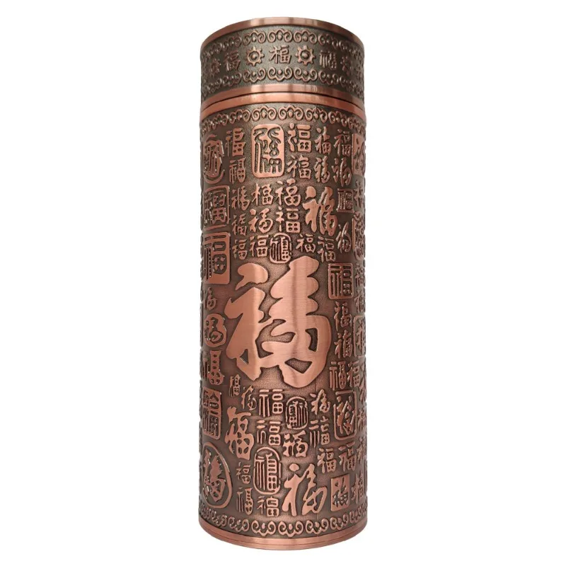 Hundred Blessings Fu Character Embossed Vacuum Thermal Cup Silver Ion Health Care Stainless Steel Liner Premium Gift for Elders
