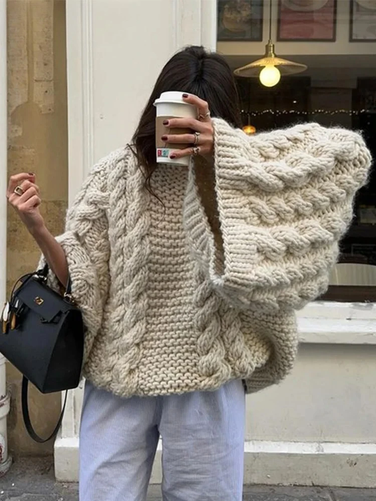 Fashion Knitted Women Sweater Loose High Neck Long Sleeve Sweater Female 2026 Autumn Winter Oversized Lady Pullovers Outwear