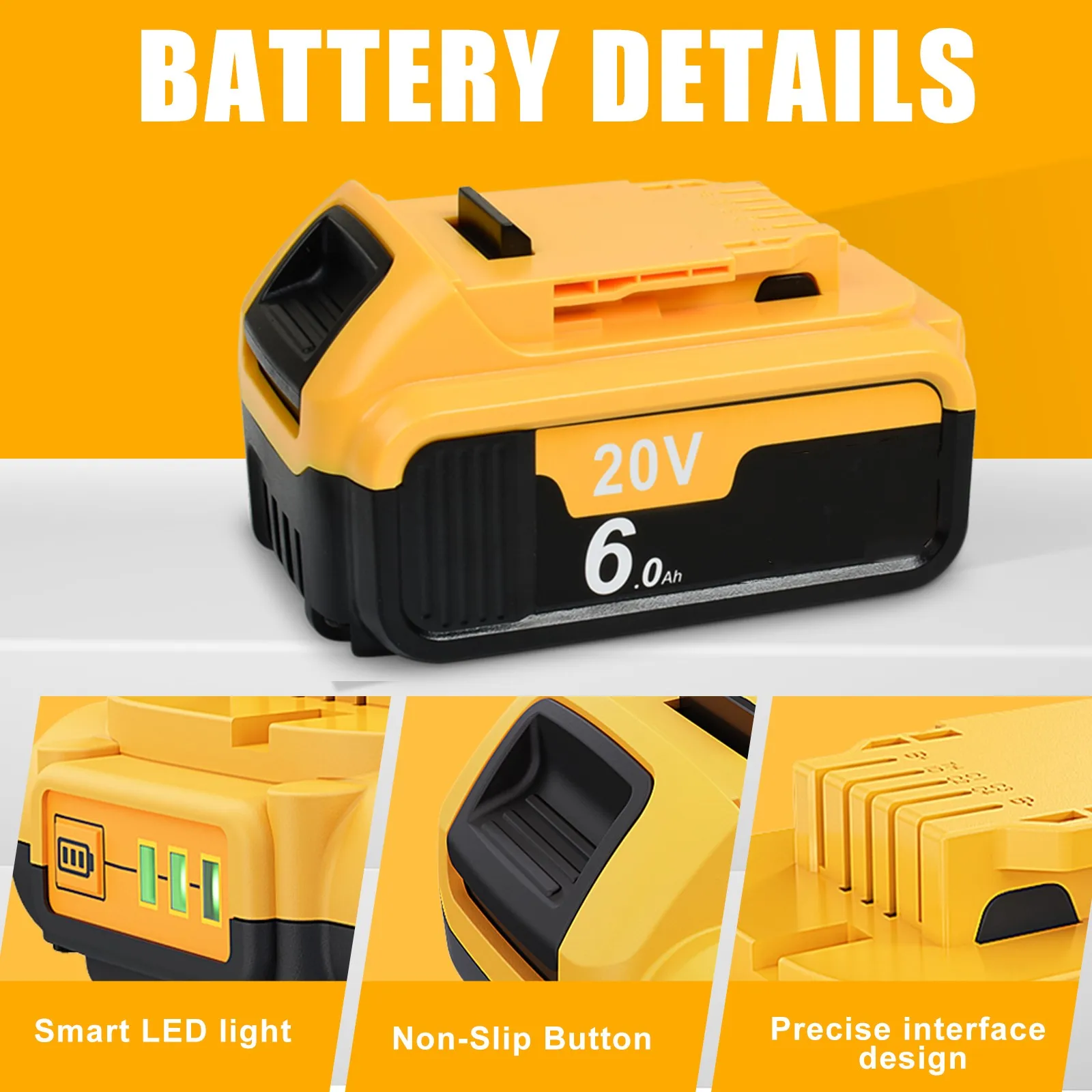 For Dewalt DCB200 20V 9000mAh Battery 6000mAh Replaceable Li-ion Battery DCB207 DCB204 DCB203 Power Tool Batteries LED Work Ligh