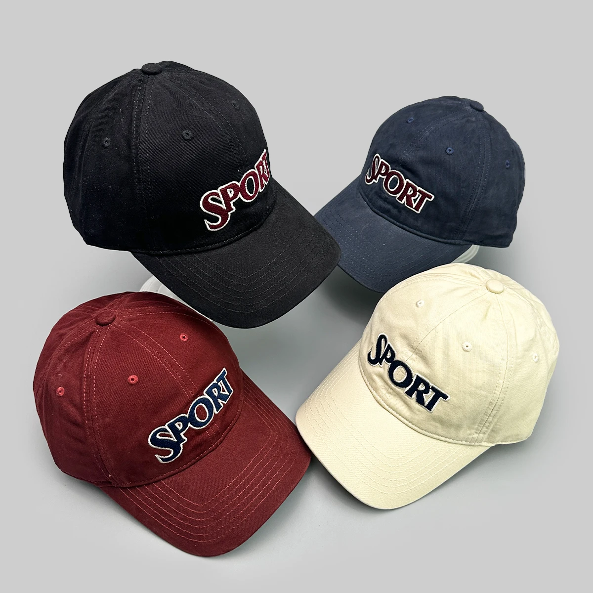

Korean Embroidered SPORT Letters Baseball Hats New Men Women Sunshade Retro Versatile Color Block ins Fashion Couple Peaked Caps