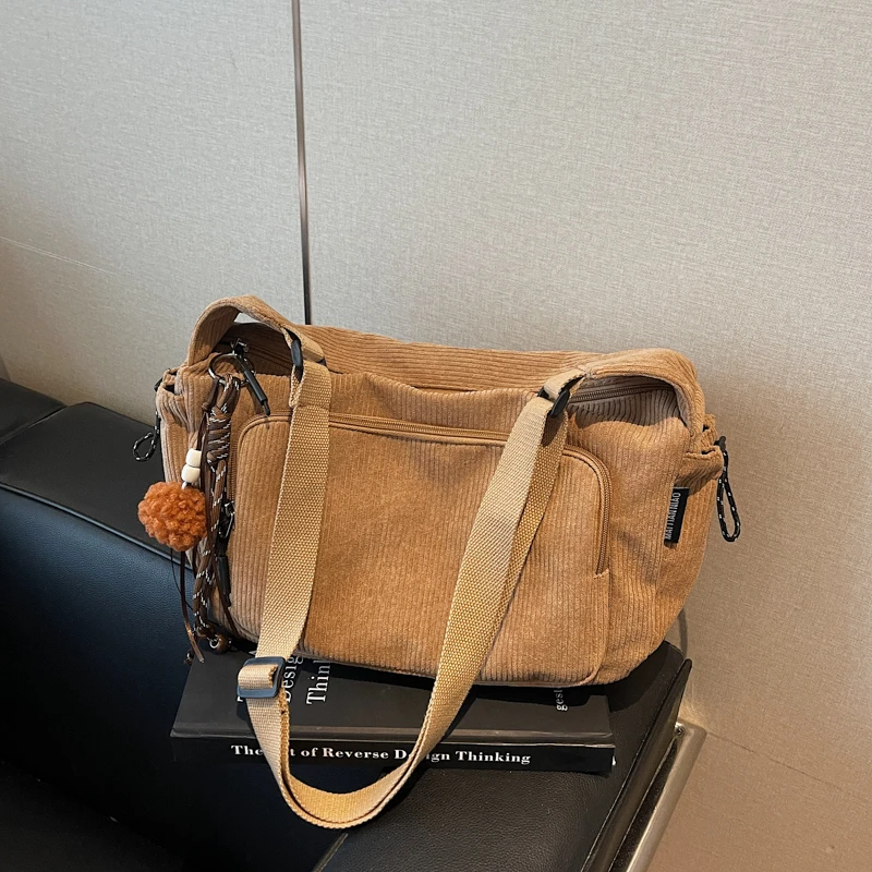 

Corduroy Solid Color Zipper Simple Casual Tote 2026 New Versatile Bags High Capacity Work Commuting Casual Women's Handbags