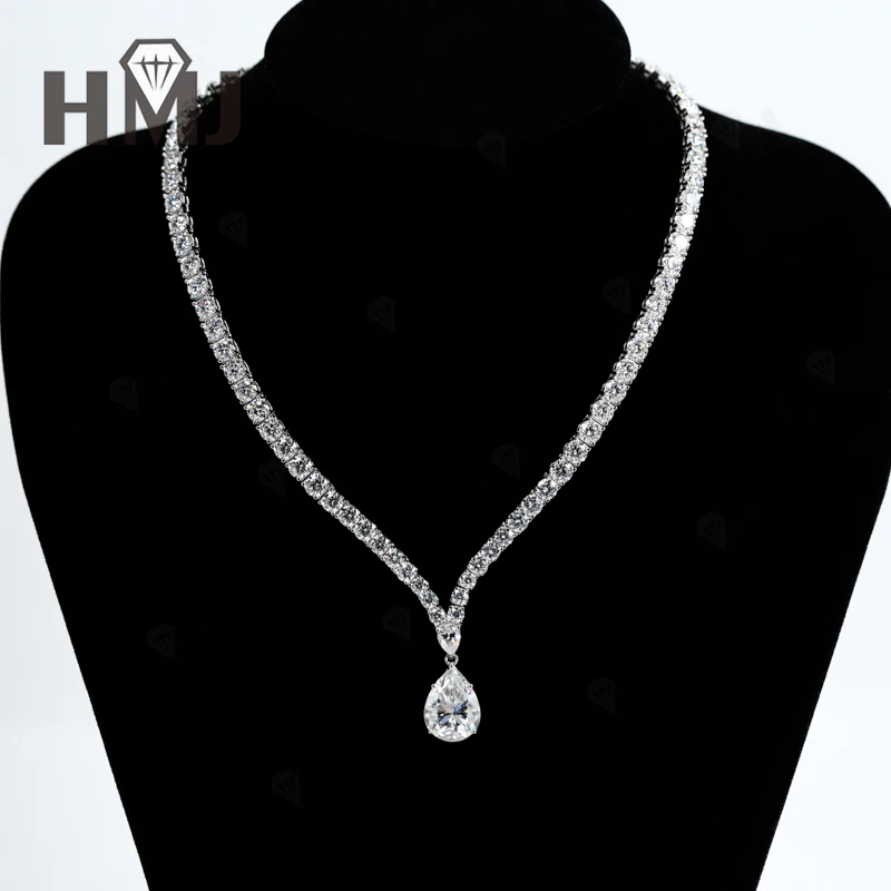 

PEAR Shape Tennis Chain Hiphop 10CT Lab Grown Gemstones Moissanite Pendant 925 Sterling Silver Stackable Jewelry High Quality