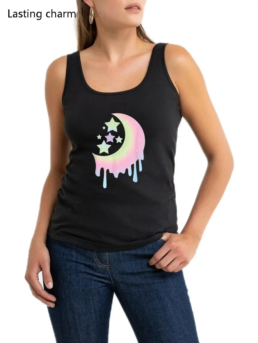 Pastel Goth Kawaii Maan En Sterren Nu Goth Soft Funny Wit Katoen Womens Long Tank Top Blusas Mujer De Moda Top