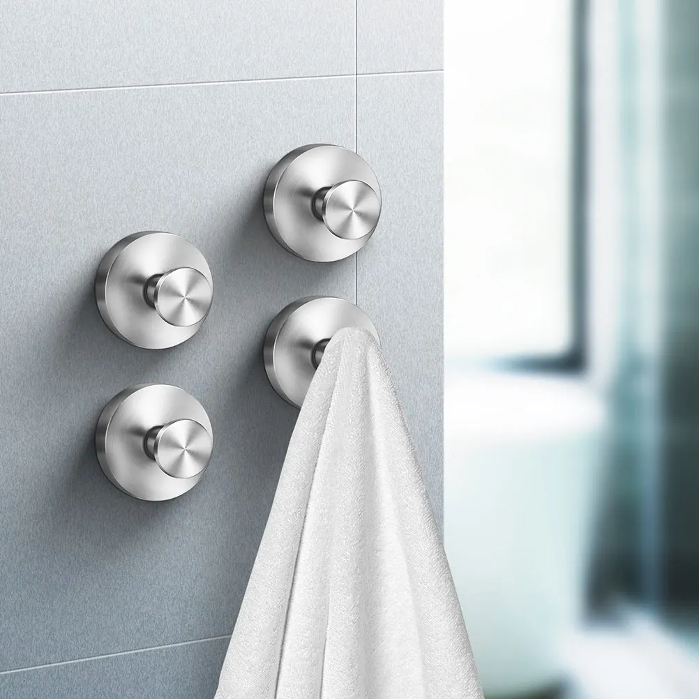 

4Pcs Stainless Steel Suction Hooks No Drilling Strong Hold for Bathroom Bedroom Towel Hat Coat Hanging Organizer