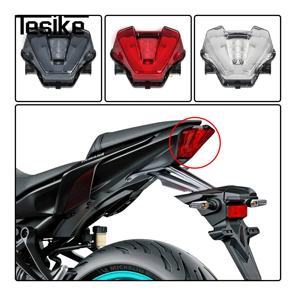 Motorcycle Rear Flashing Tail Light Stop Brake Blinker Turn Signals Flasher LED Signal Lamp For YAMAHA MT-07 2021-2023 Taillight