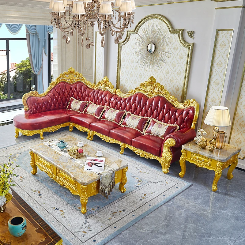 European-style leather sofa combination palace luxury all-solid wood carved corner imperial concubine sofa