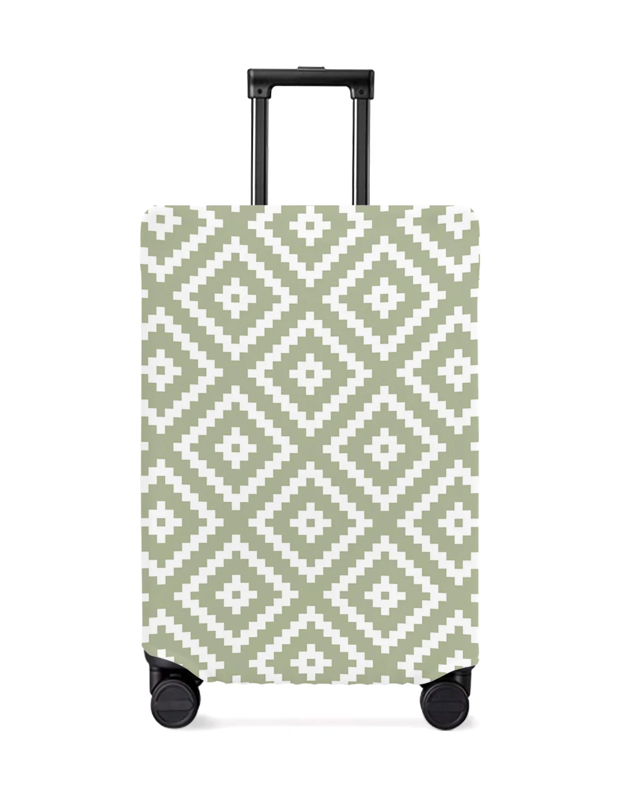 

Geometric Square Textured Sage Green Luggage Cover Stretch Baggage Protector Dust Cover for 18-32 Inch Travel Suitcase Case