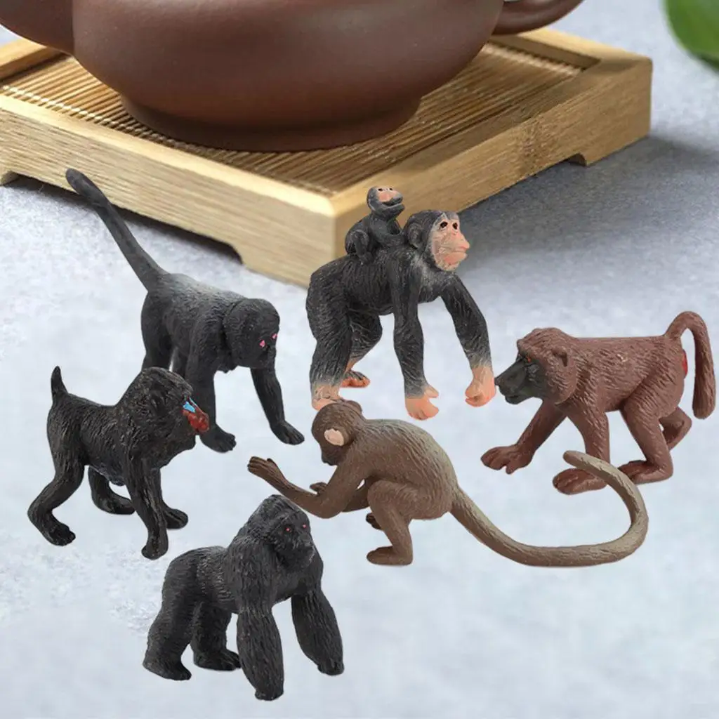 6 Pieces Simulation Chimpanzee Figurine Education Toy Decor Playset Animal Orangutan Animal Model for Birthday Gifts