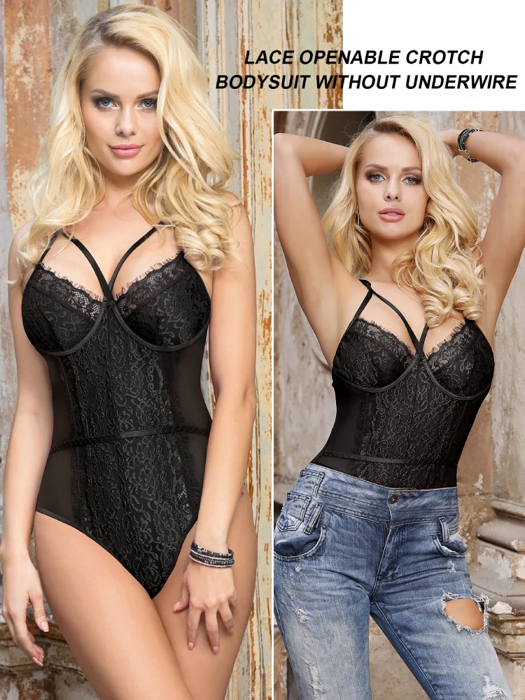 Ohyeahlady Soft Lace body oversize Strap body Sexy Curve Teddy Babydoll Lady pagliaccetti Lingerie Sheer Crotchless tuta