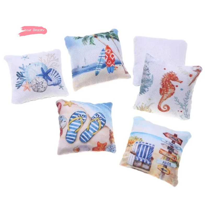 3 pezzi estate oceano spiaggia cuscino casa delle bambole divano in miniatura ornamento modello giocattoli per accessori decorativi casa delle bambole