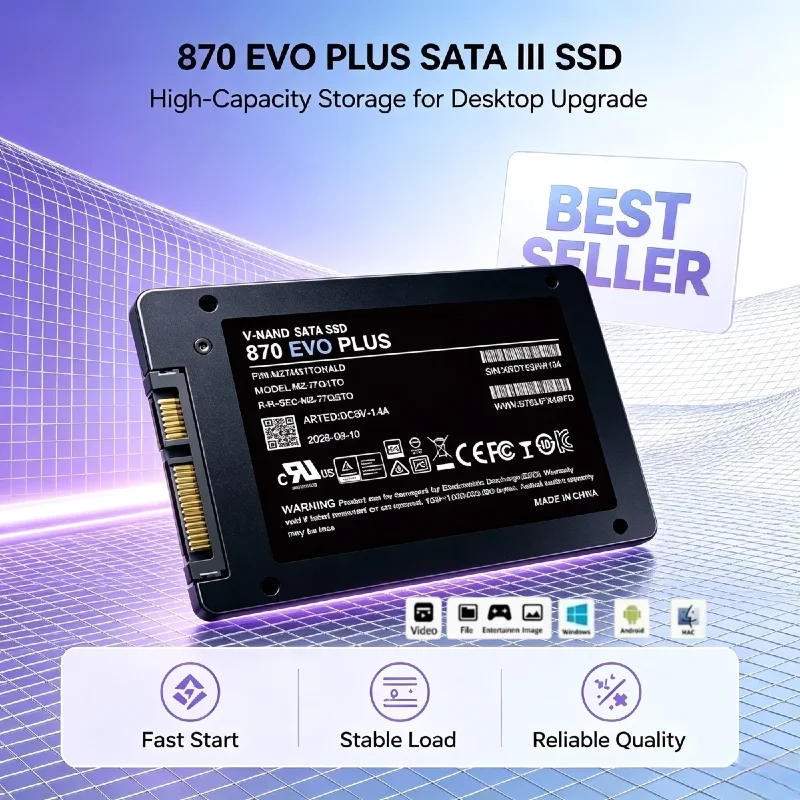 870 EVO Plus SSD Builtin Solid State Drive, Solid State Hard Disk, SATA 3, 2.5-Inch, Fast Read Write, Desktop, Laptop. 