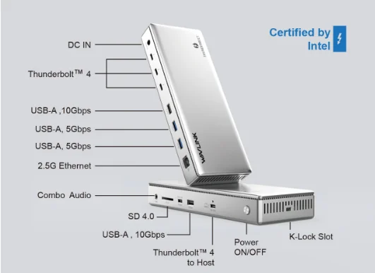 40Gbps Dual Display Docking Station High Speed Hub with 98W Power Delivery Plug&Play Thunderbolt 4 Dock