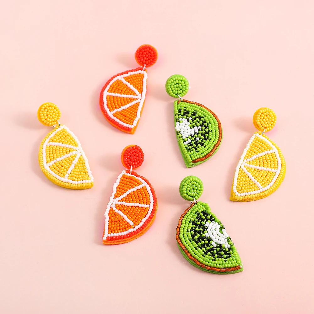Handmade Colorful Seed Beads Flower Fruit Drop Dangle Earrings For Women Boho Beaded Tassel Statement Earrings Beach Jewelry