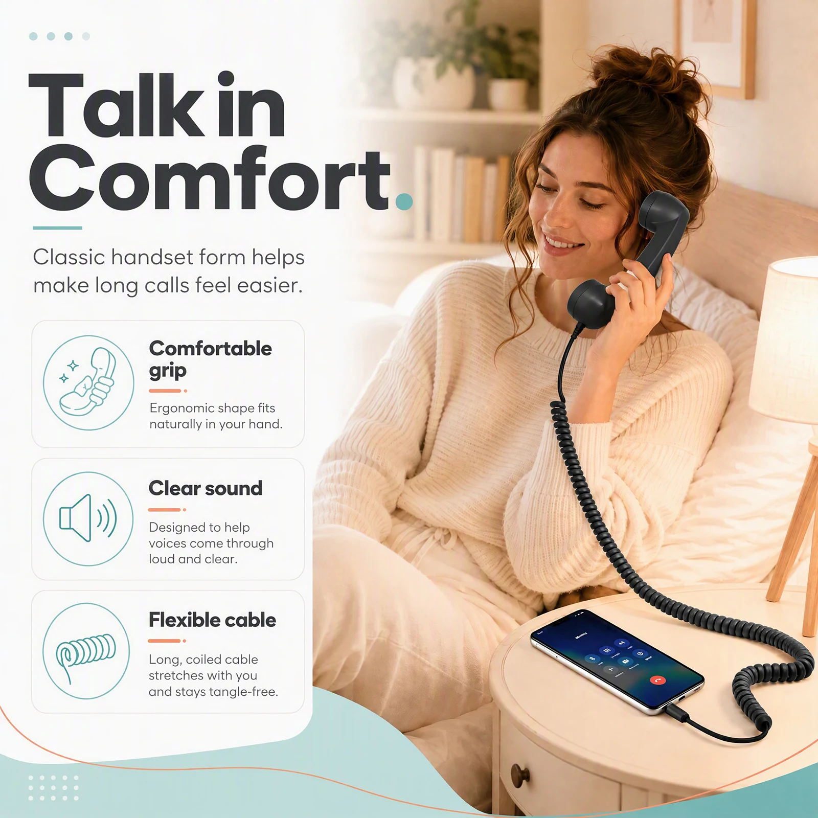 Old Fashioned Wired Handset for Mobile Android Type-C Retro Classic Coiled Cord Speaker Mic Calls