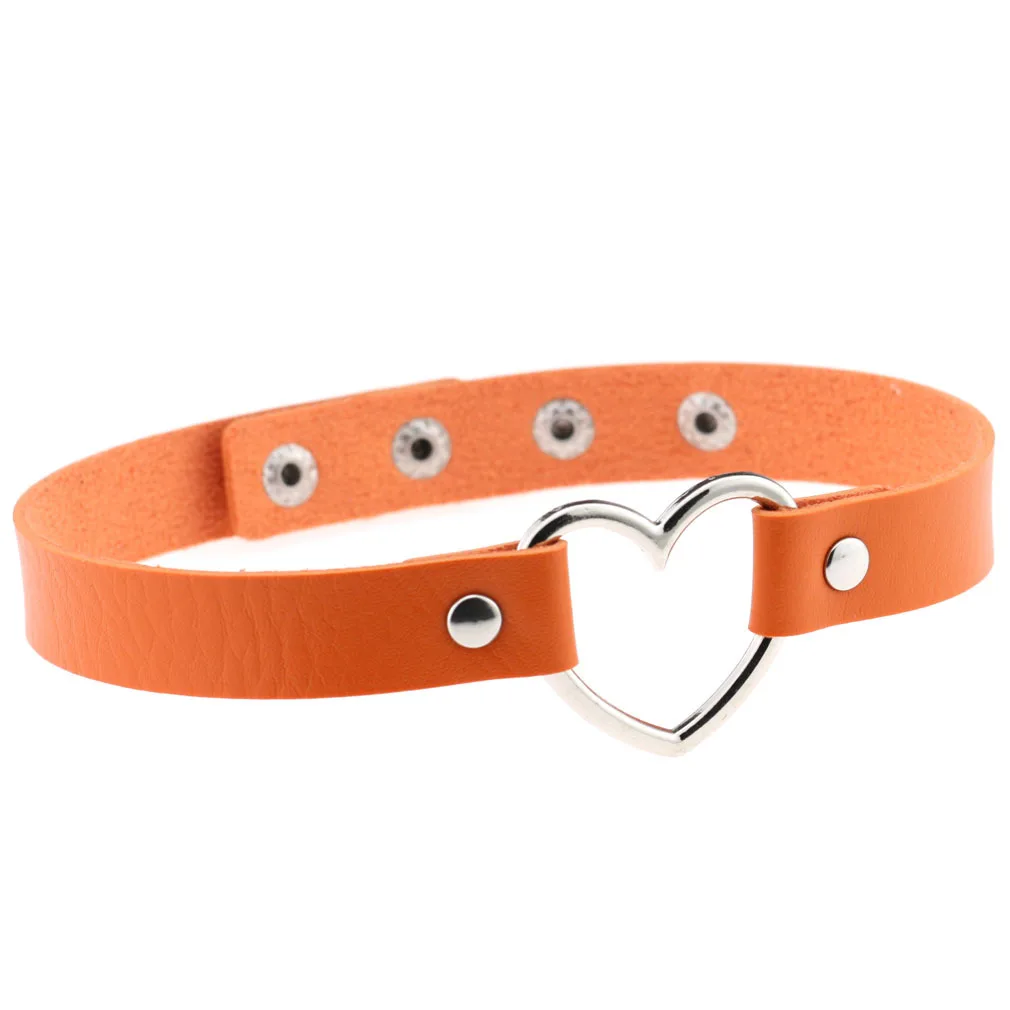 Punk Harajuku Sexy Soft girl Trend Heart shape Multicolored Leather Stainless steel Necklace Clavicle chain Simple Charm
